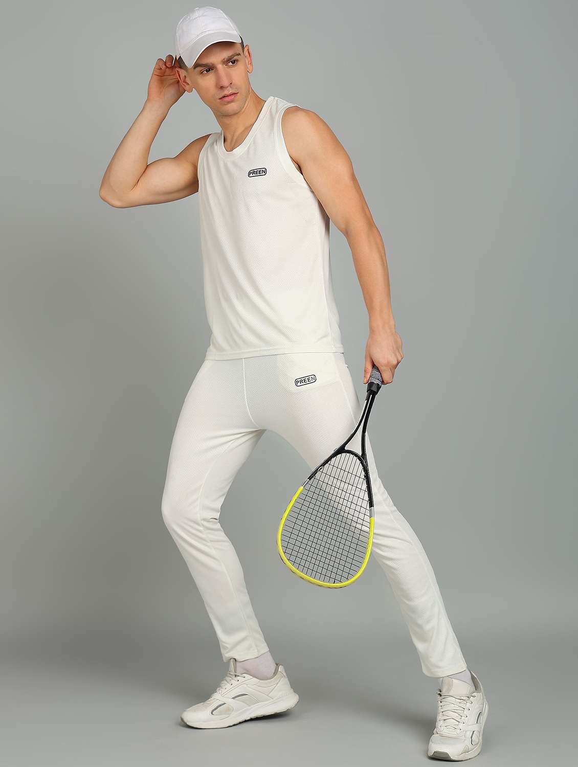 men solid sleeveless full length co-ord set