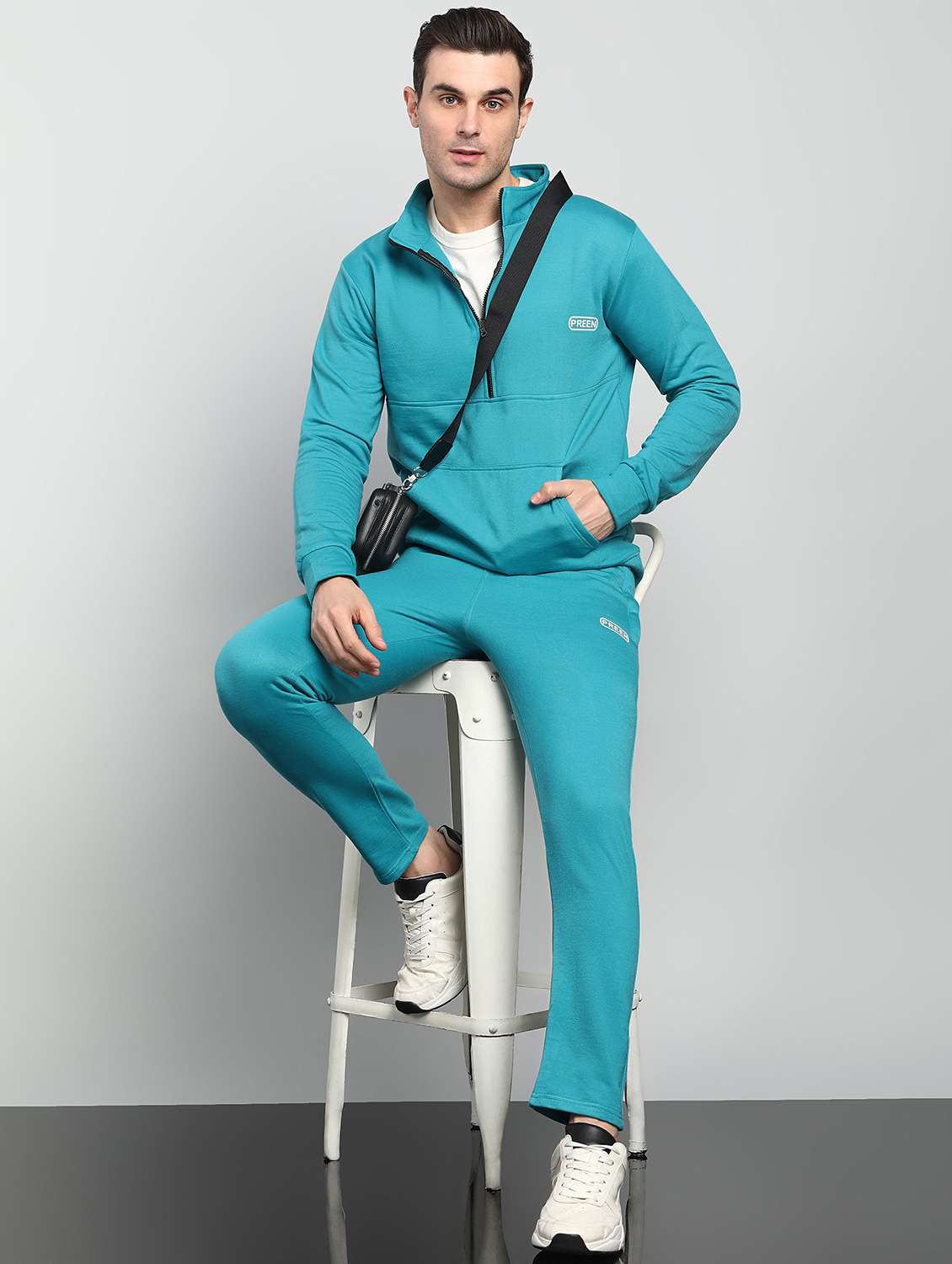 men solid full sleeve full length co-ord set