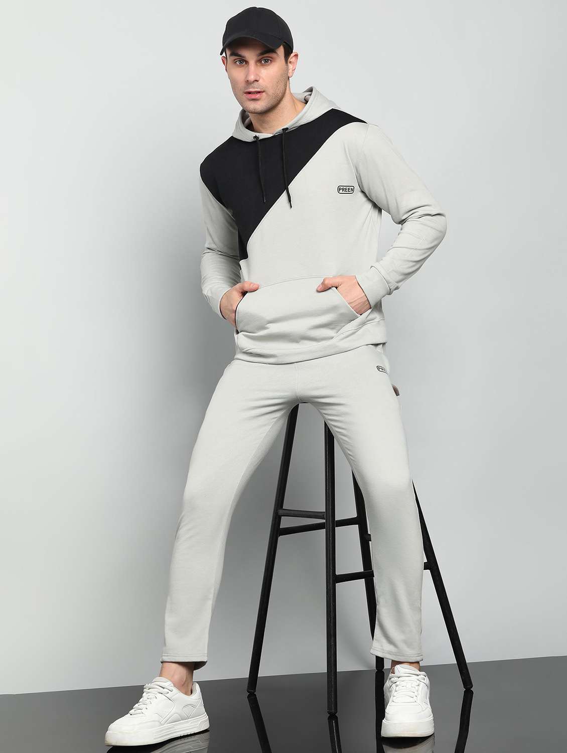 men color block full sleeve full length co-ord set