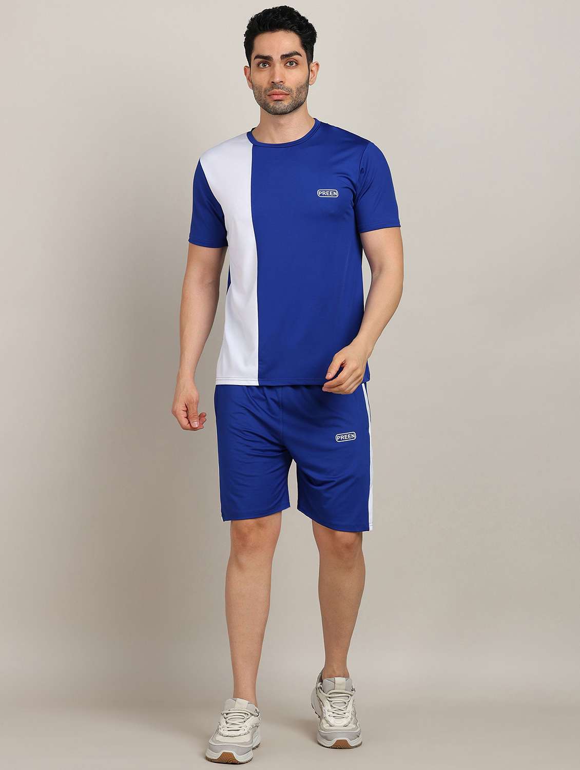 men color block shorts & t-shirt co-ord set - 22224352 -  Zoom Image - 0