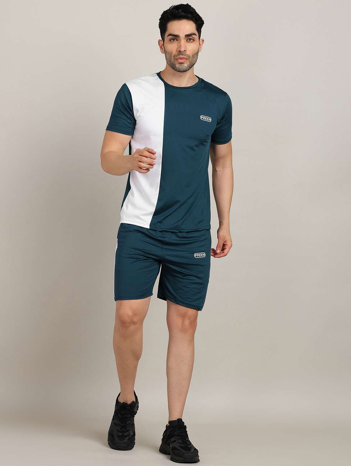 men color block shorts & t-shirt co-ord set