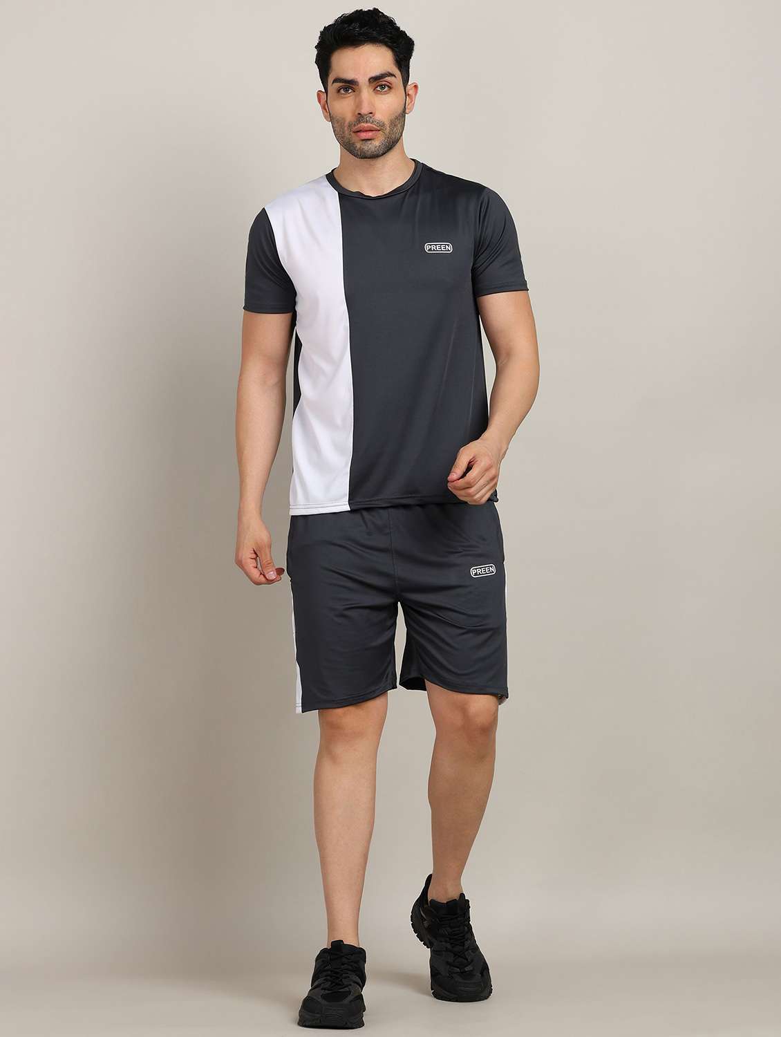 men color block shorts & t-shirt co-ord set