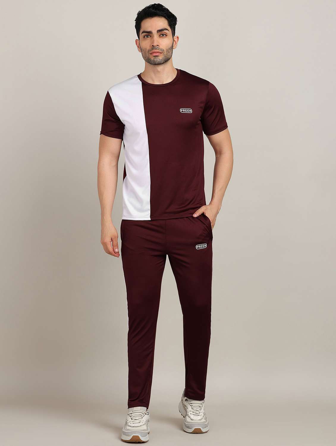 men color block short sleeve full length co-ord set