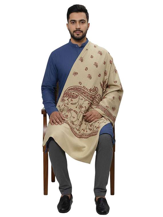 men solid with work pashmina shawl