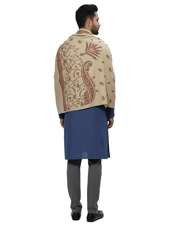 men solid with work pashmina shawl - 22224426 -  Standard Image - 3