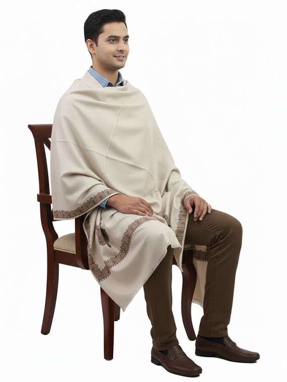 men solid with work pashmina shawl - 22224437 -  Zoom Image - 0