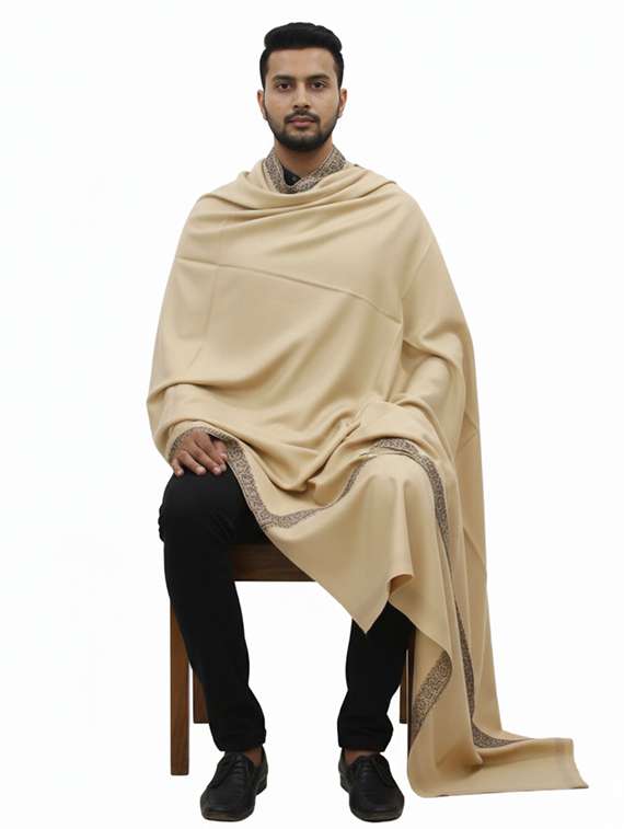 men solid with work pashmina shawl - 22224439 -  Zoom Image - 0