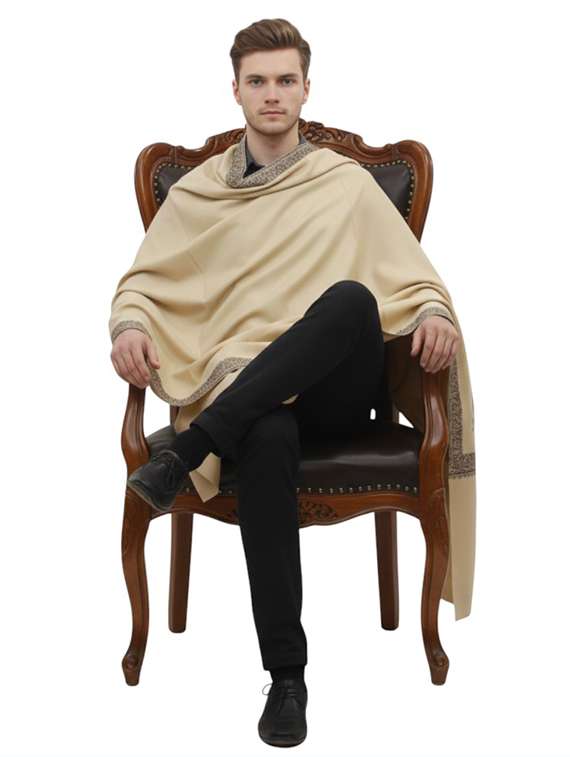 men solid with work pashmina shawl