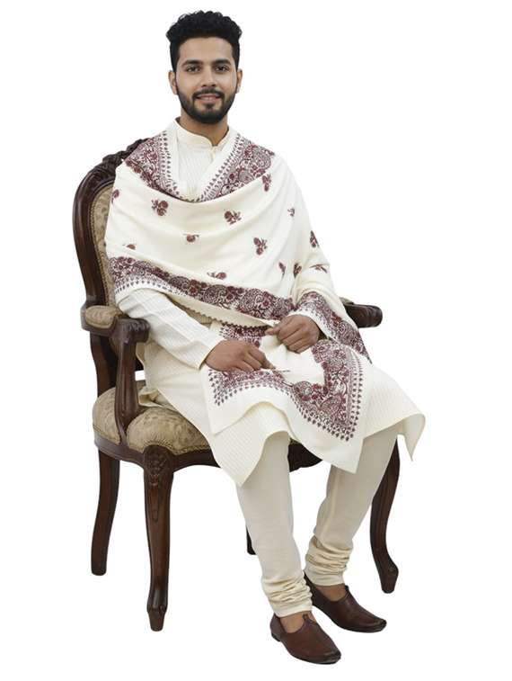 men solid with work pashmina shawl