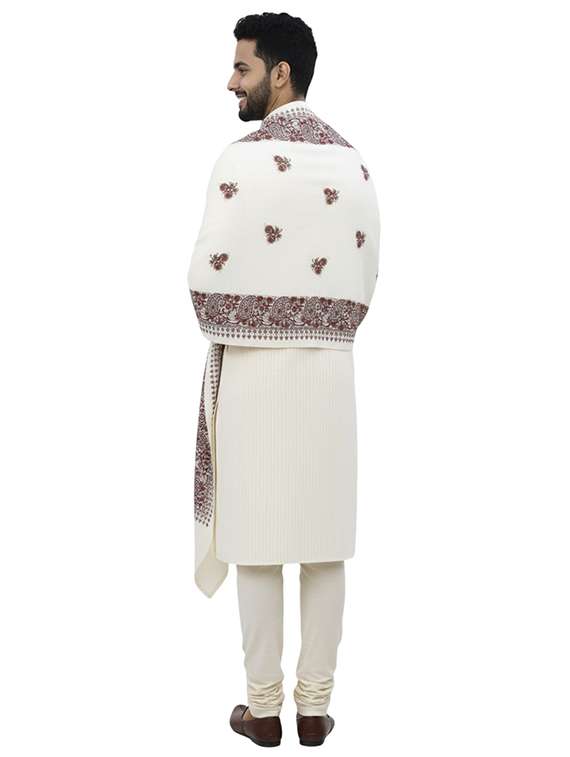 men solid with work pashmina shawl - 22224444 -  Standard Image - 3