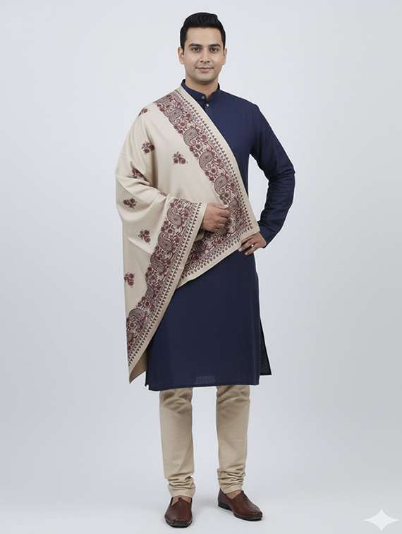 men solid with work pashmina shawl