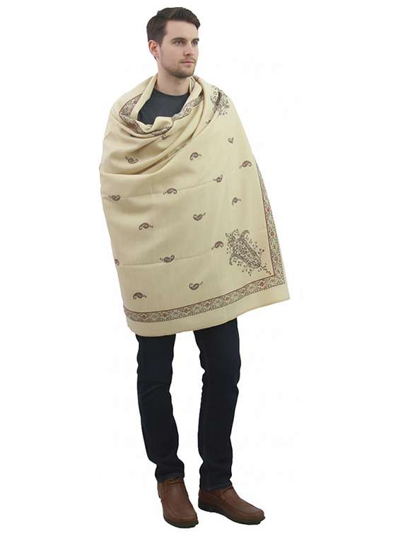 men solid with work pashmina shawl