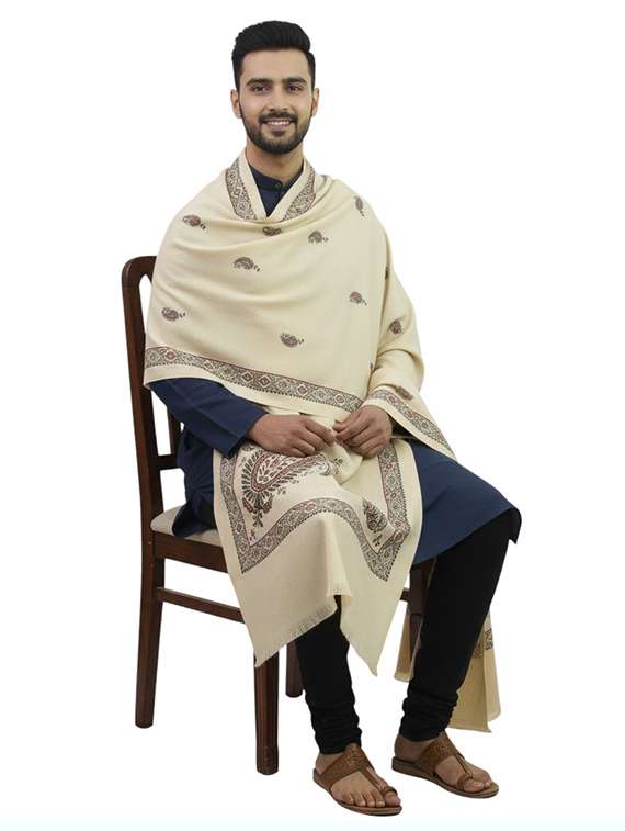 men solid with work pashmina shawl