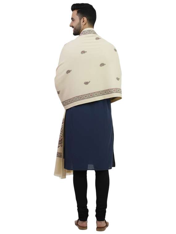 men solid with work pashmina shawl - 22224454 -  Standard Image - 3