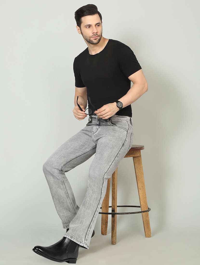 men plain mid rise full length bootcut jeans - 22224455 -  Standard Image - 3