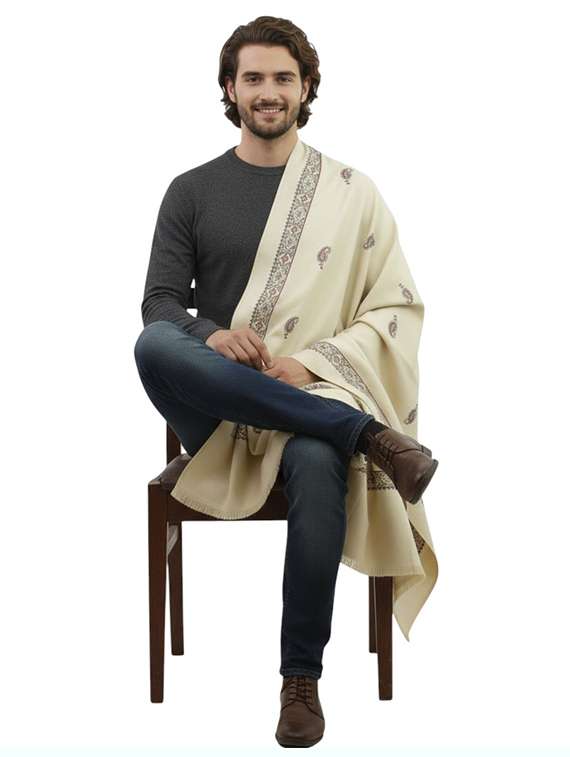 men solid with work pashmina shawl