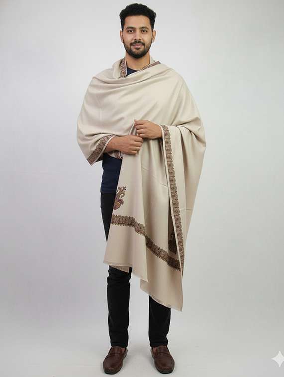 men solid with work pashmina shawl