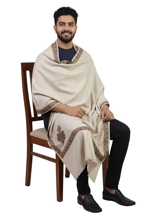 men solid with work pashmina shawl