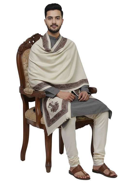 men solid with work pashmina shawl