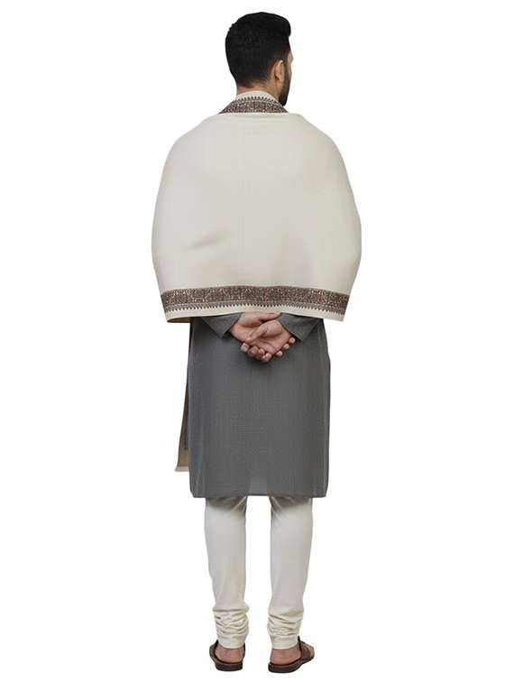 men solid with work pashmina shawl - 22224507 -  Standard Image - 3