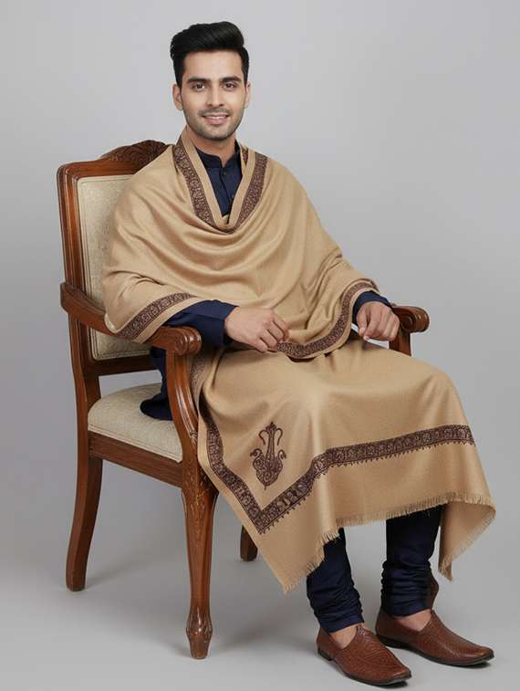 men solid with work pashmina shawl