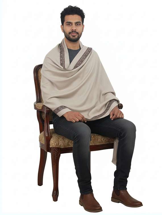men solid with work pashmina shawl