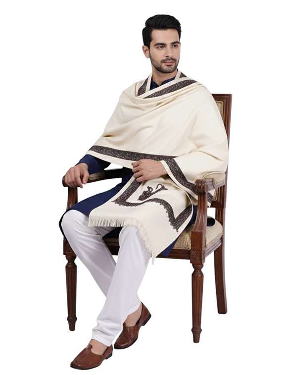 men solid with work pashmina shawl