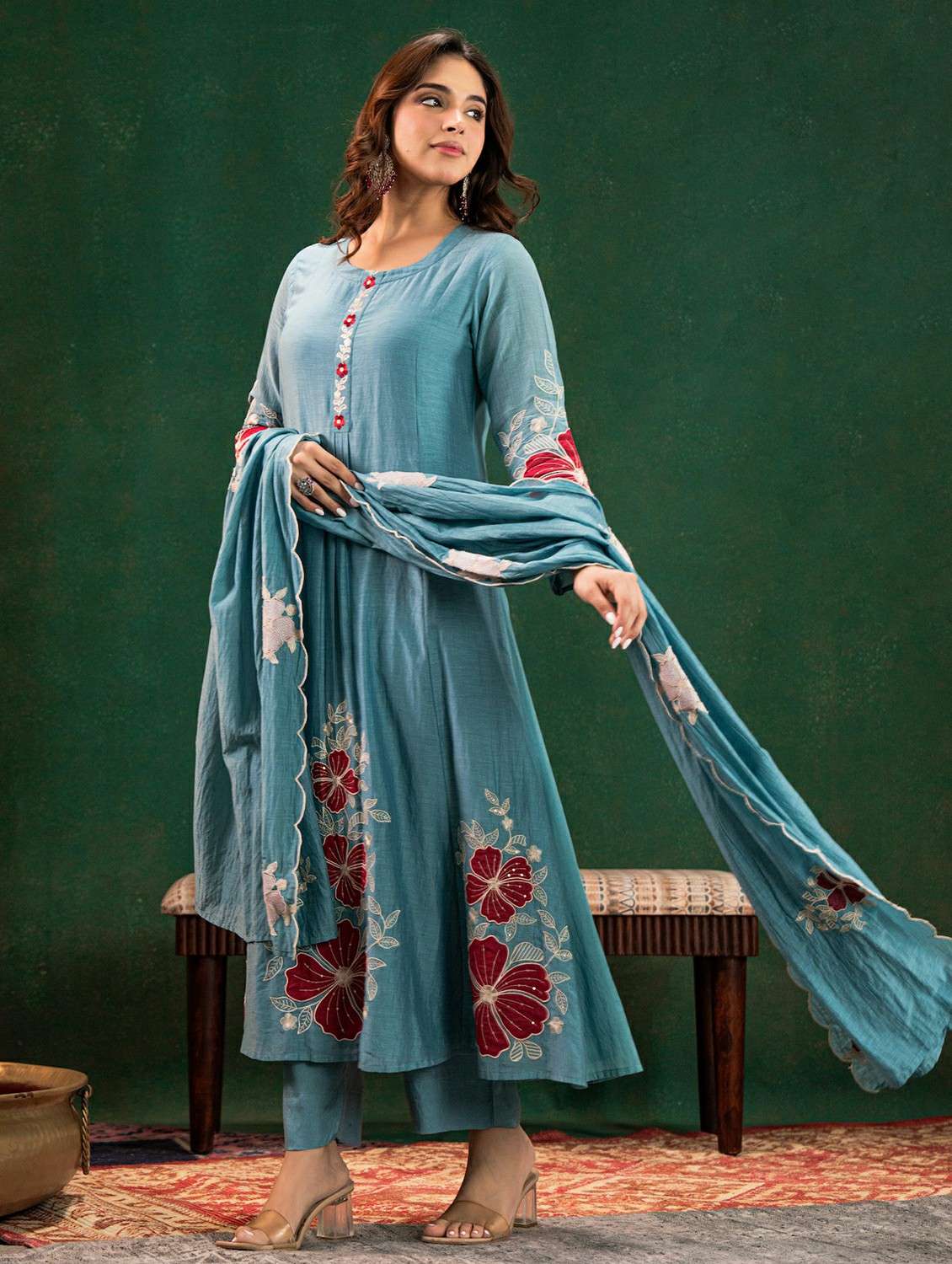women floral long sleeve kurta pant with dupatta set - 22224539 -  Standard Image - 3