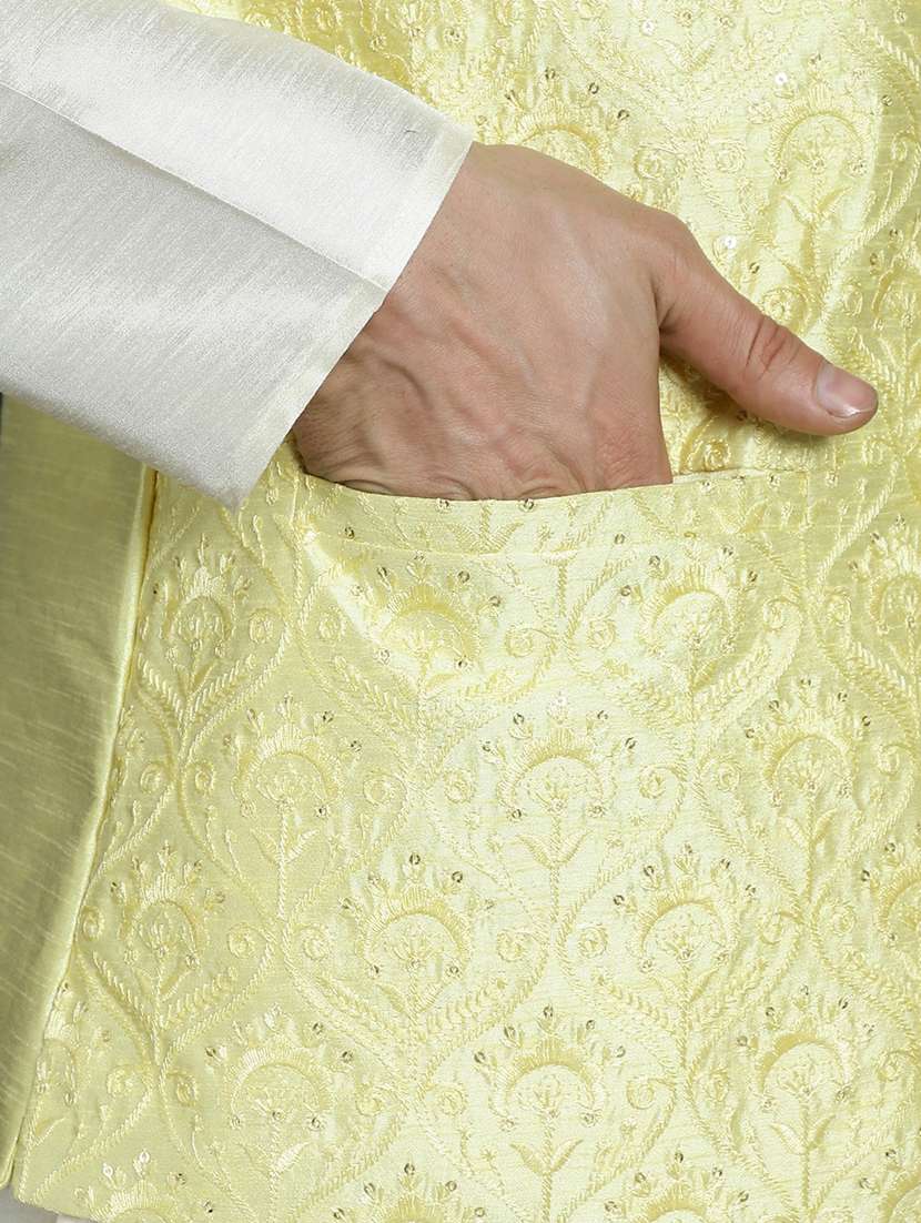 men solid with work mandarin neck regular fit nehru jacket - 22224549 -  Standard Image - 3