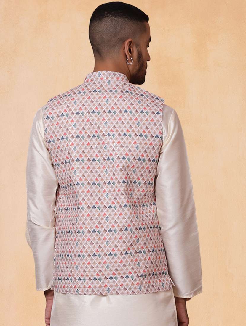 men printed mandarin neck regular fit nehru jacket - 22224550 -  Standard Image - 3