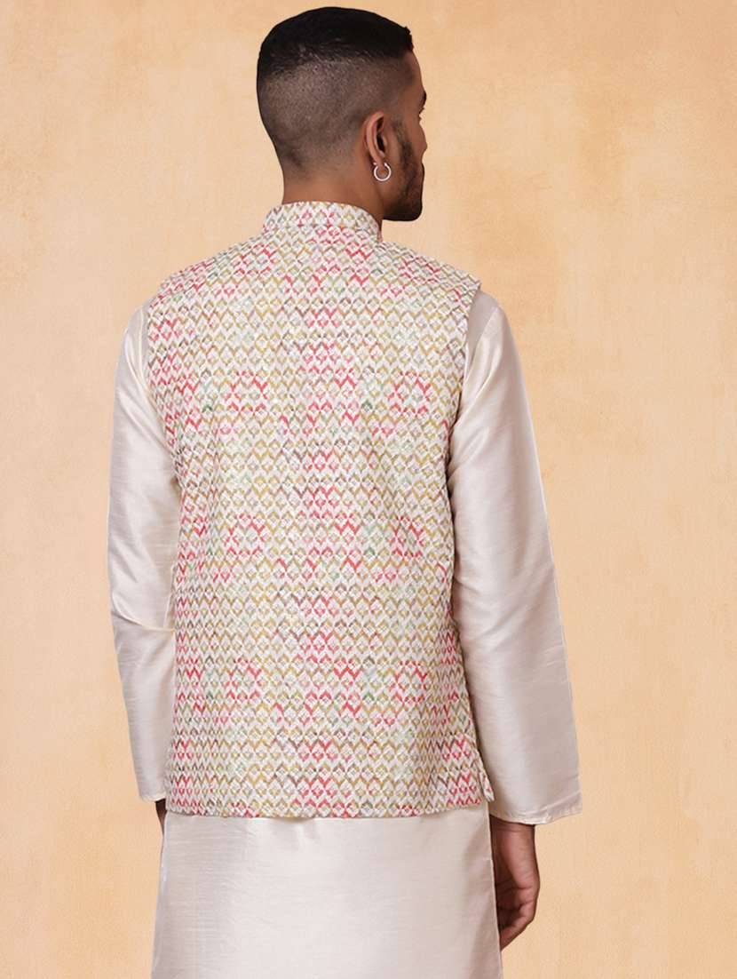 men printed mandarin neck regular fit nehru jacket - 22224553 -  Standard Image - 3