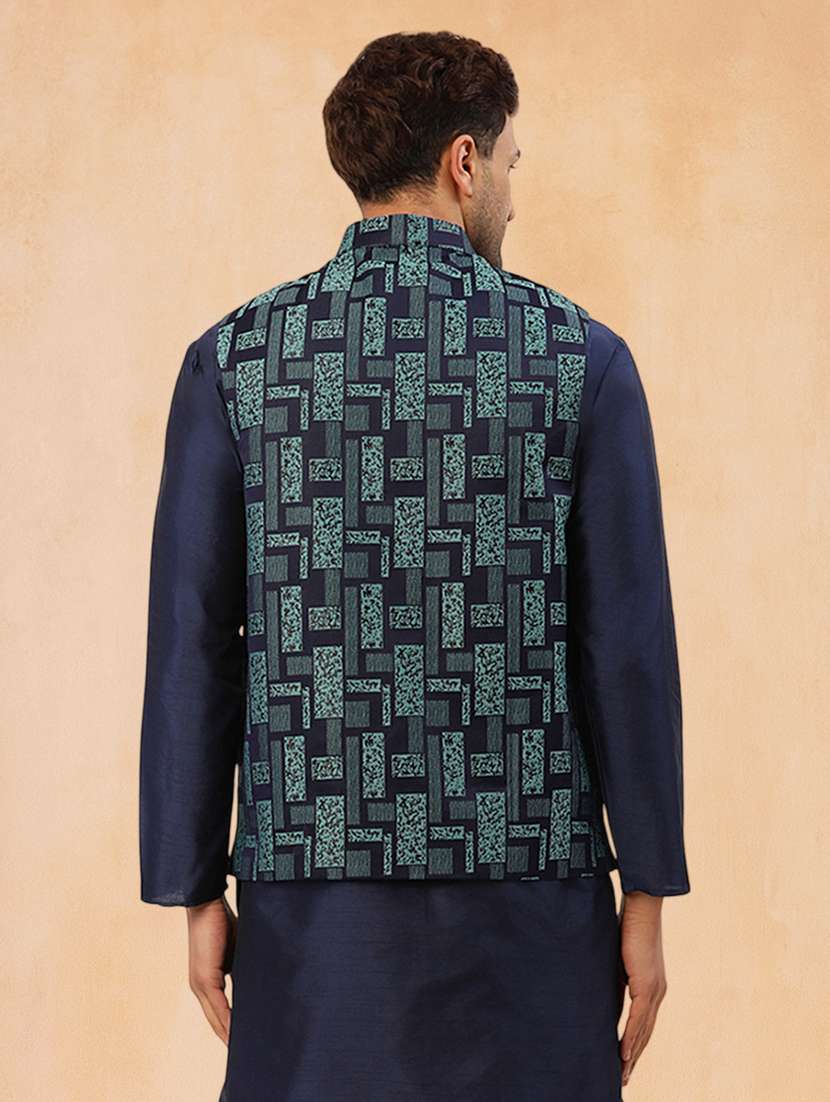 men self design mandarin neck regular fit nehru jacket - 22224565 -  Standard Image - 3