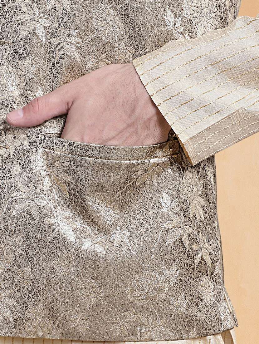 men self design mandarin neck regular fit nehru jacket - 22224567 -  Standard Image - 3