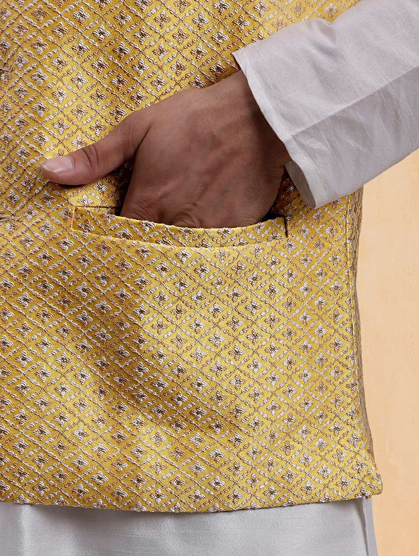 men self design mandarin neck regular fit nehru jacket - 22224570 -  Standard Image - 3