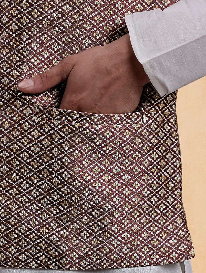 men self design mandarin neck regular fit nehru jacket - 22224571 -  Standard Image - 3