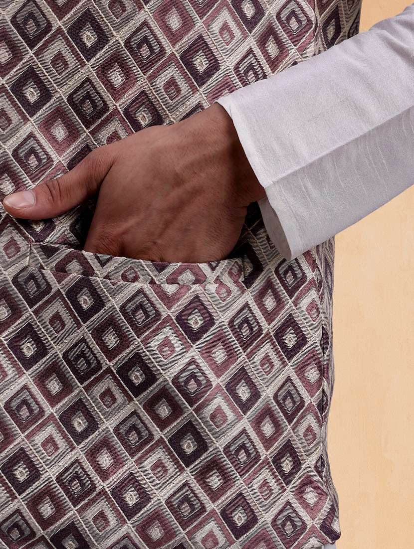 men self design mandarin neck regular fit nehru jacket - 22224572 -  Standard Image - 3