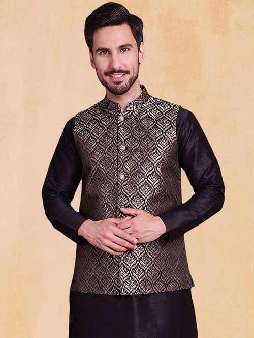 men self design mandarin neck regular fit nehru jacket - 22224575 -  Standard Image - 0