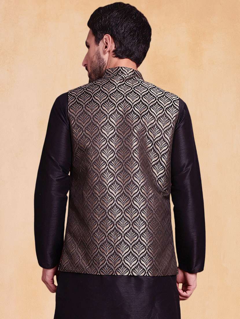 men self design mandarin neck regular fit nehru jacket - 22224575 -  Standard Image - 3