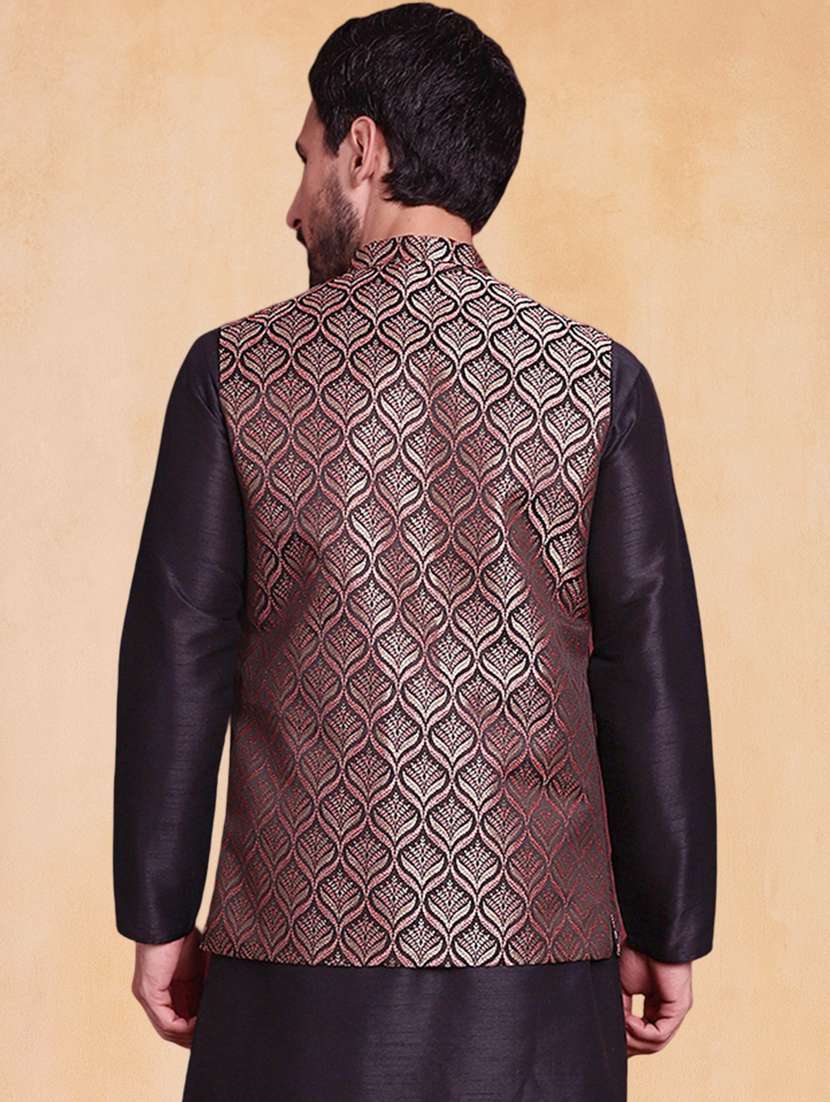 men self design mandarin neck regular fit nehru jacket - 22224576 -  Standard Image - 3