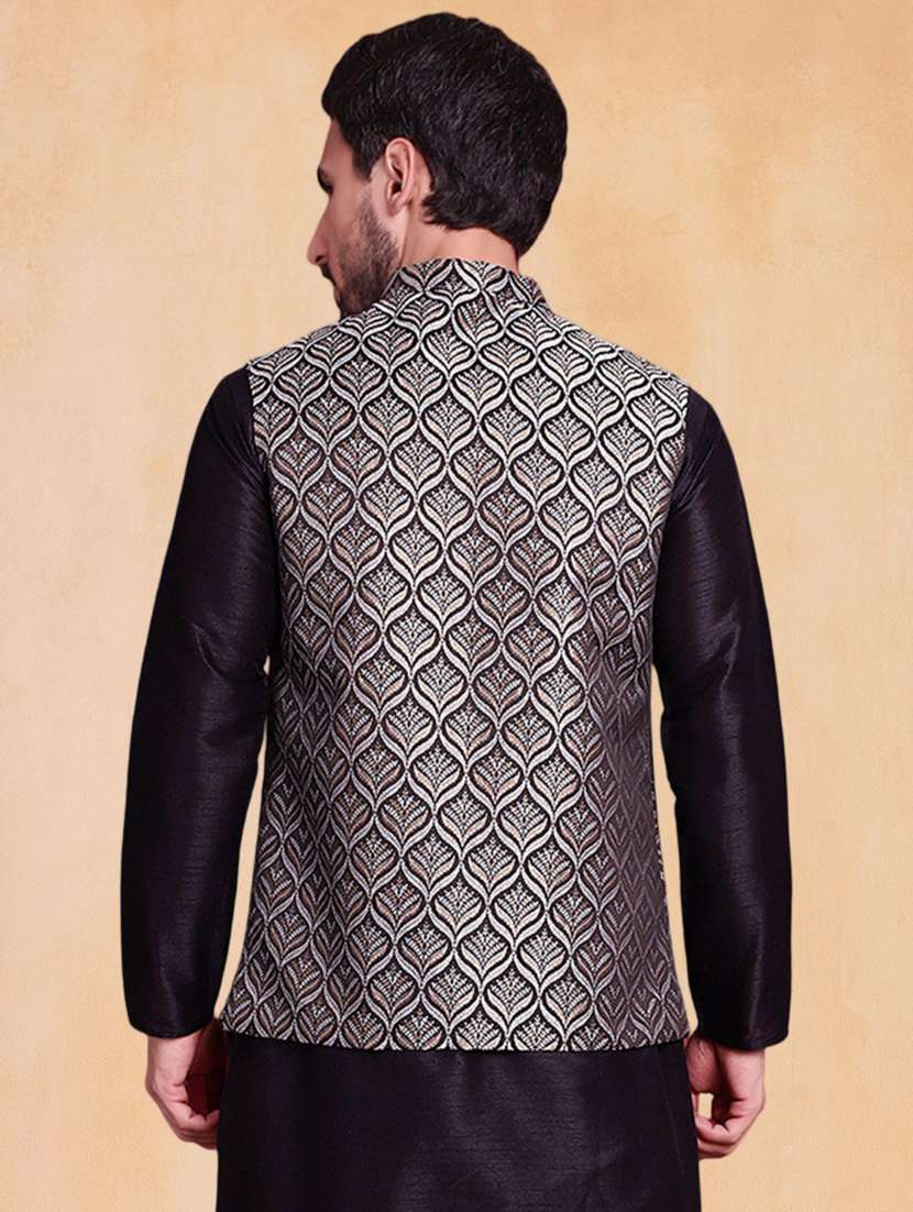 men self design mandarin neck regular fit nehru jacket - 22224577 -  Standard Image - 3