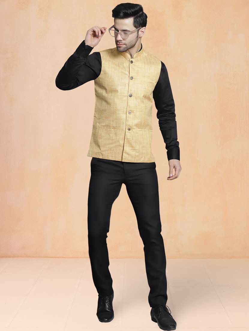 men self design mandarin neck regular fit nehru jacket - 22224580 -  Standard Image - 3