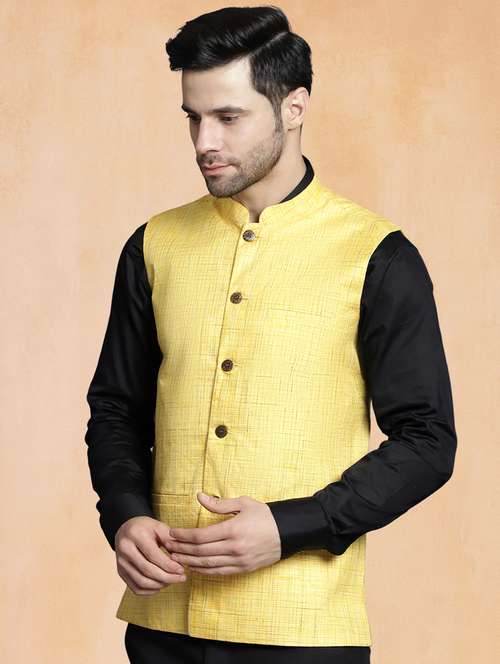 men self design mandarin neck regular fit nehru jacket - 22224581 -  Standard Image - 0