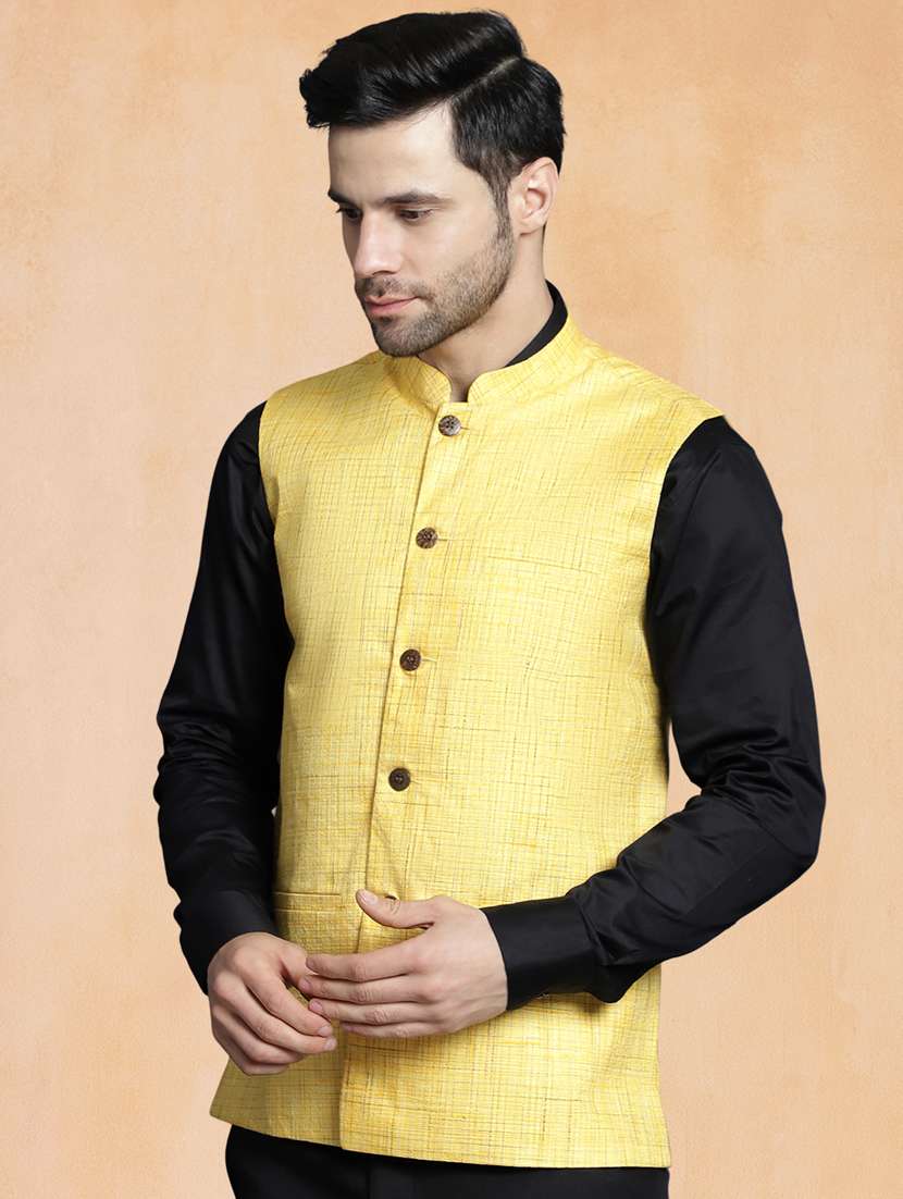 men self design mandarin neck regular fit nehru jacket
