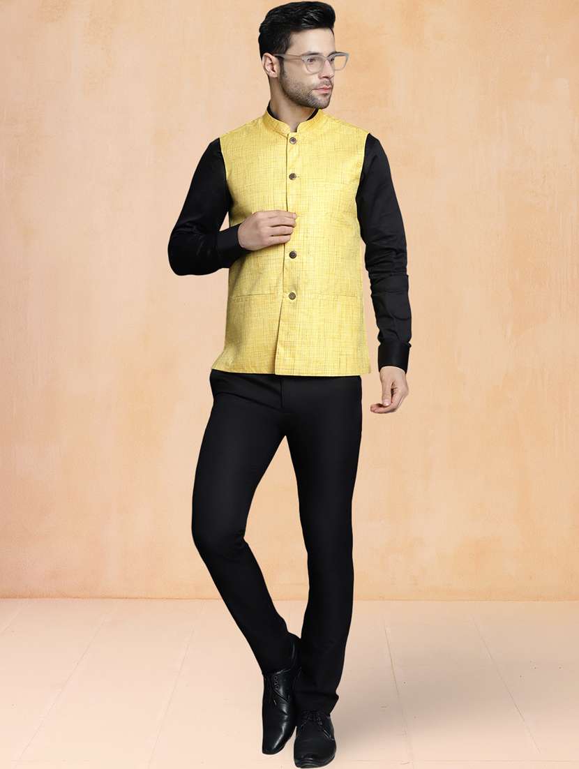 men self design mandarin neck regular fit nehru jacket - 22224581 -  Standard Image - 3