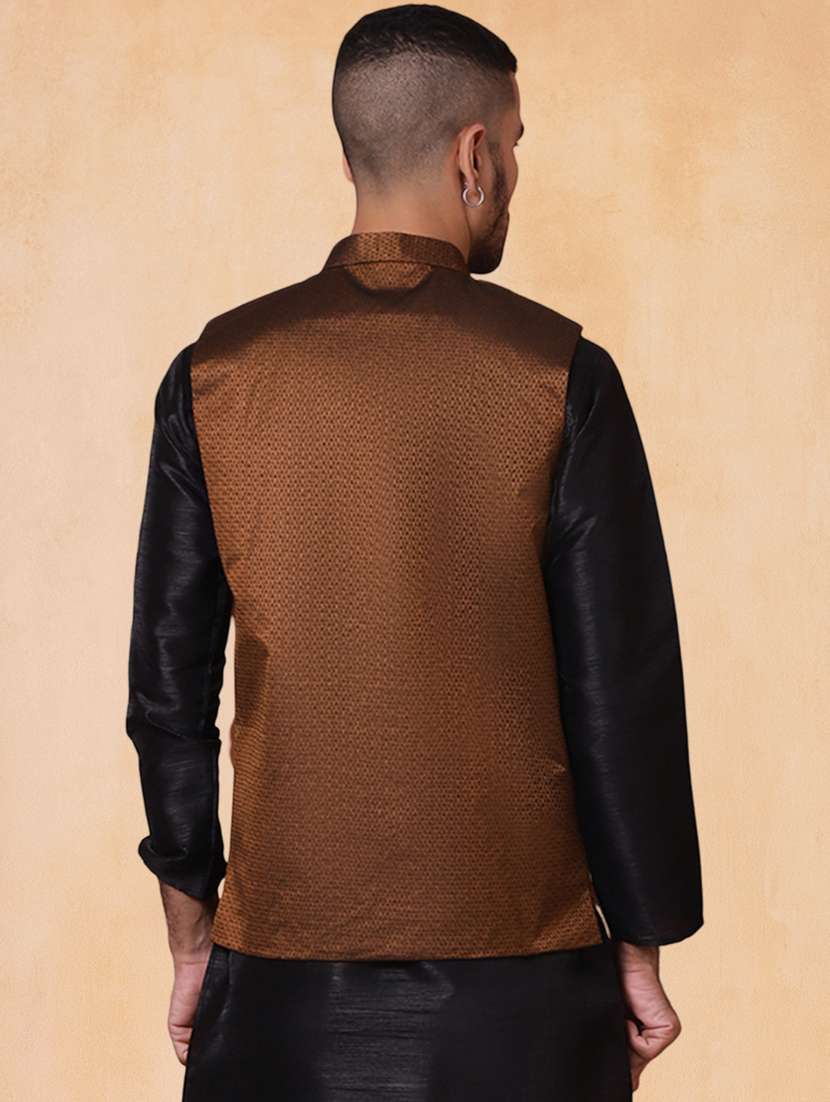 men self design mandarin neck regular fit nehru jacket - 22224586 -  Standard Image - 3