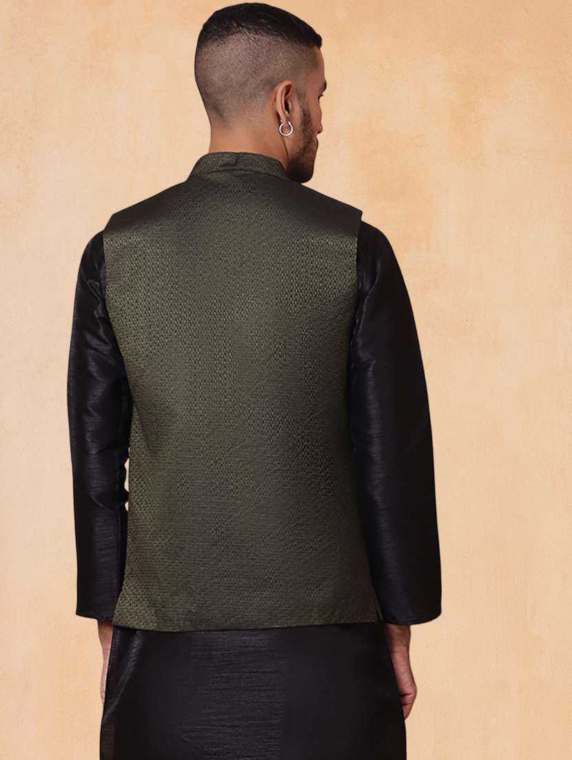 men self design mandarin neck regular fit nehru jacket - 22224588 -  Standard Image - 3