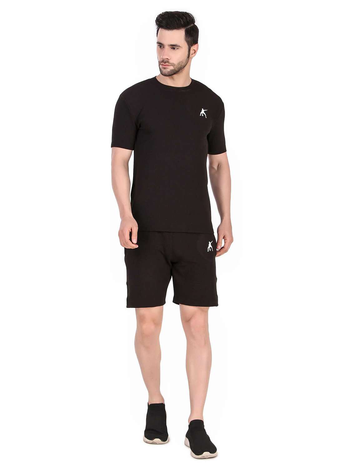 men solid short sleeve shorts & t-shirt co-ord set
