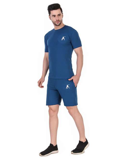men solid short sleeve shorts & t-shirt co-ord set - 22224607 -  Standard Image - 0