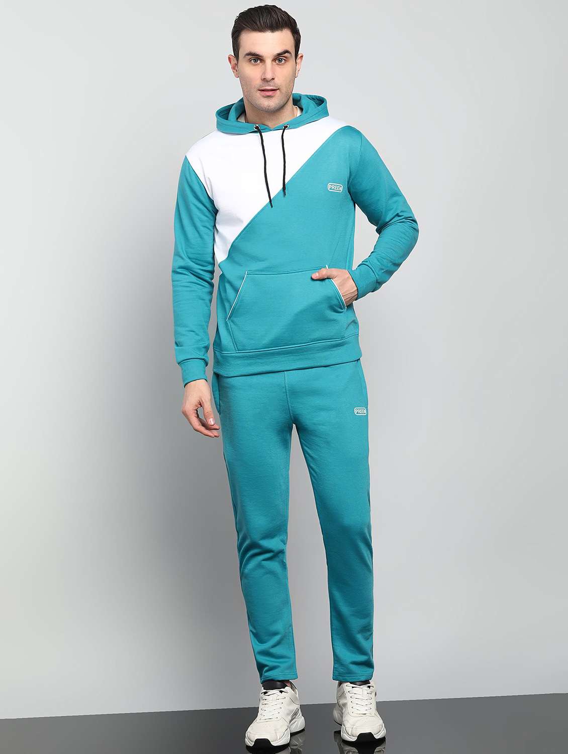 men color block full sleeve full length co-ord set