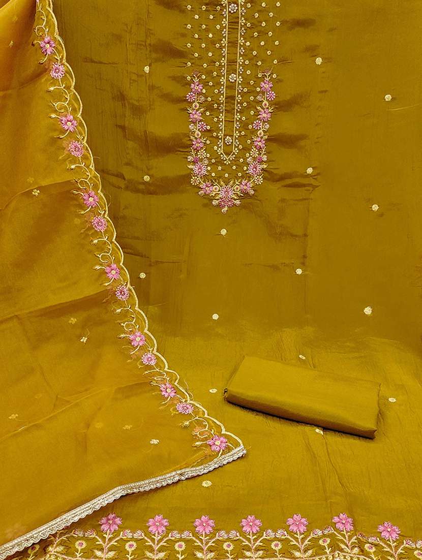 women solid with work embroidered unstitched suit set - 22224627 -  Standard Image - 3